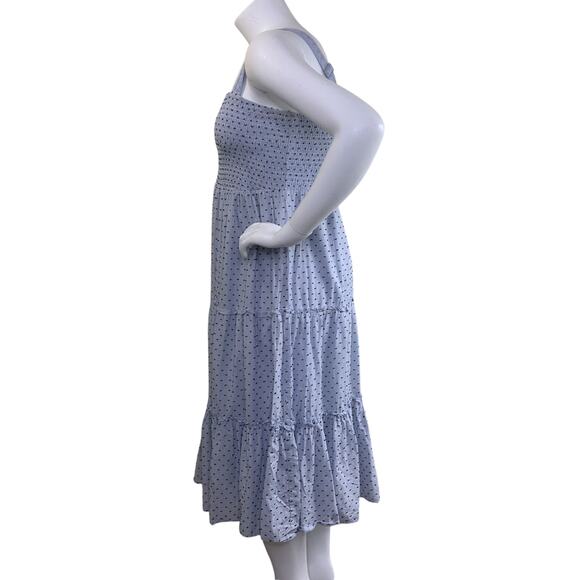 Linda Anderson Sun Dress Size XL Blue Dobby Smocked Tiered Lined Cottage Core - Picture 3 of 9